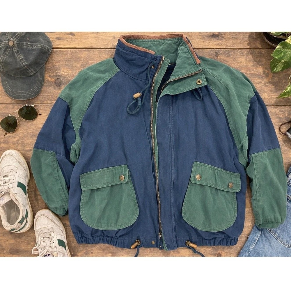 Zeidler Vintage‎ Canvas Jacket Mens Medium Blue Green Colorblock Barn Coat 90s